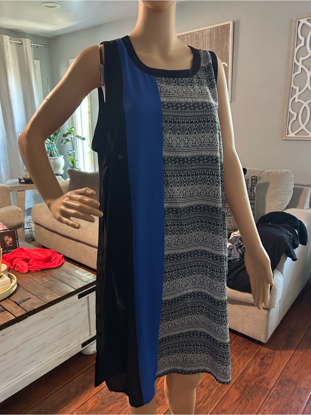 Forever 21 Blue and Black Patterned Midi Shift tunic